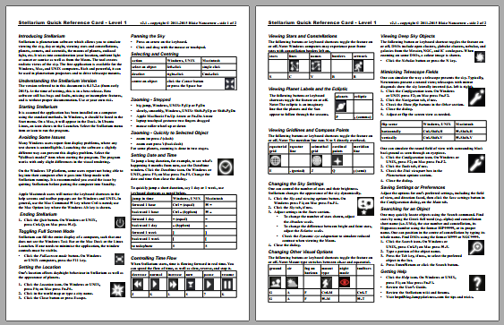screen snap of a Stellarium quick reference guide