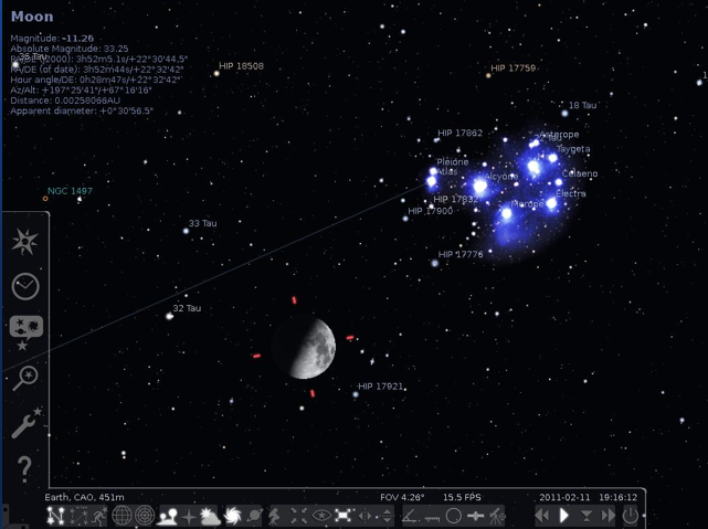main screen in Stellarium planetarium software